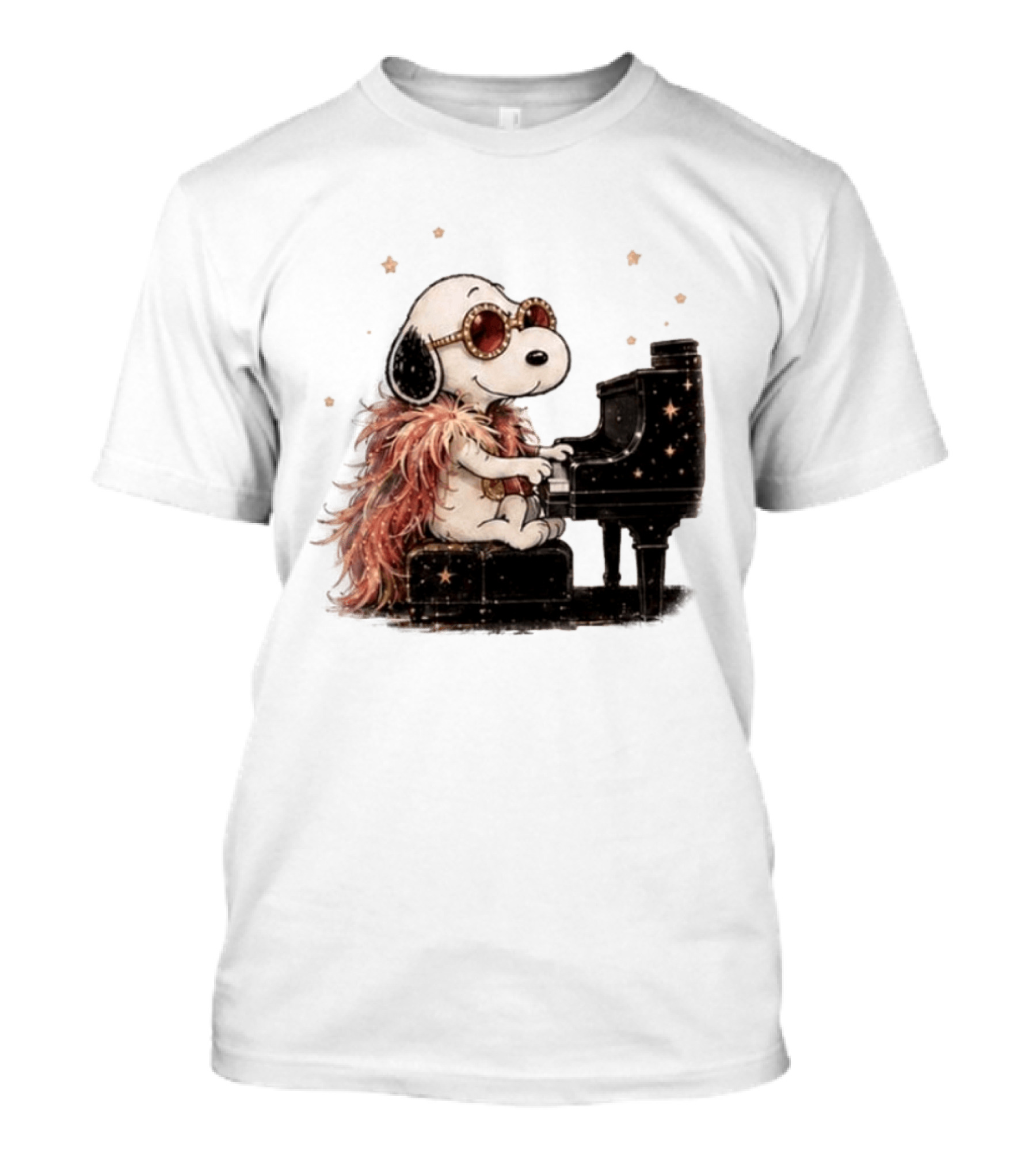 Snoopy Elton John Playing Piano Under Starry Nights T-Shirt