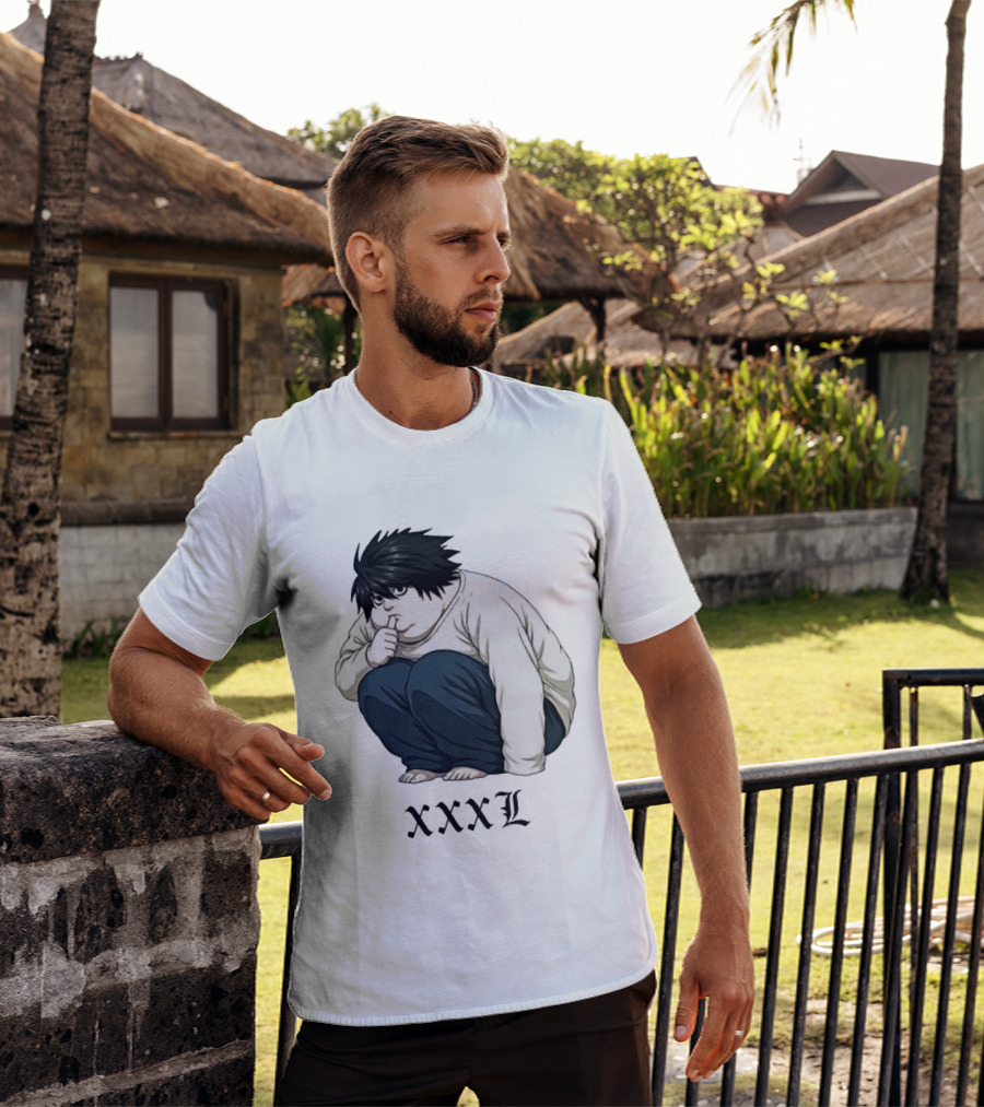 L Lawliet Xxxl Meme Anime Character Sitting Pose T-Shirt
