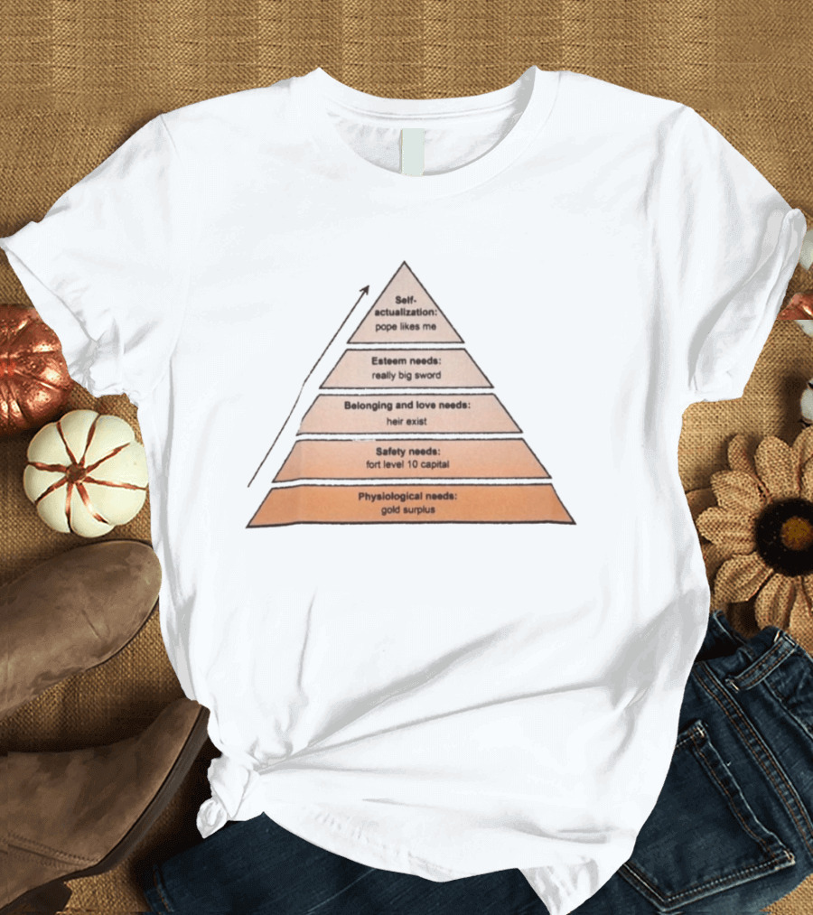 Maslow's Pyramid Parody Crusader Kings III Self Actualization Pope Likes Me Needs T-Shirt