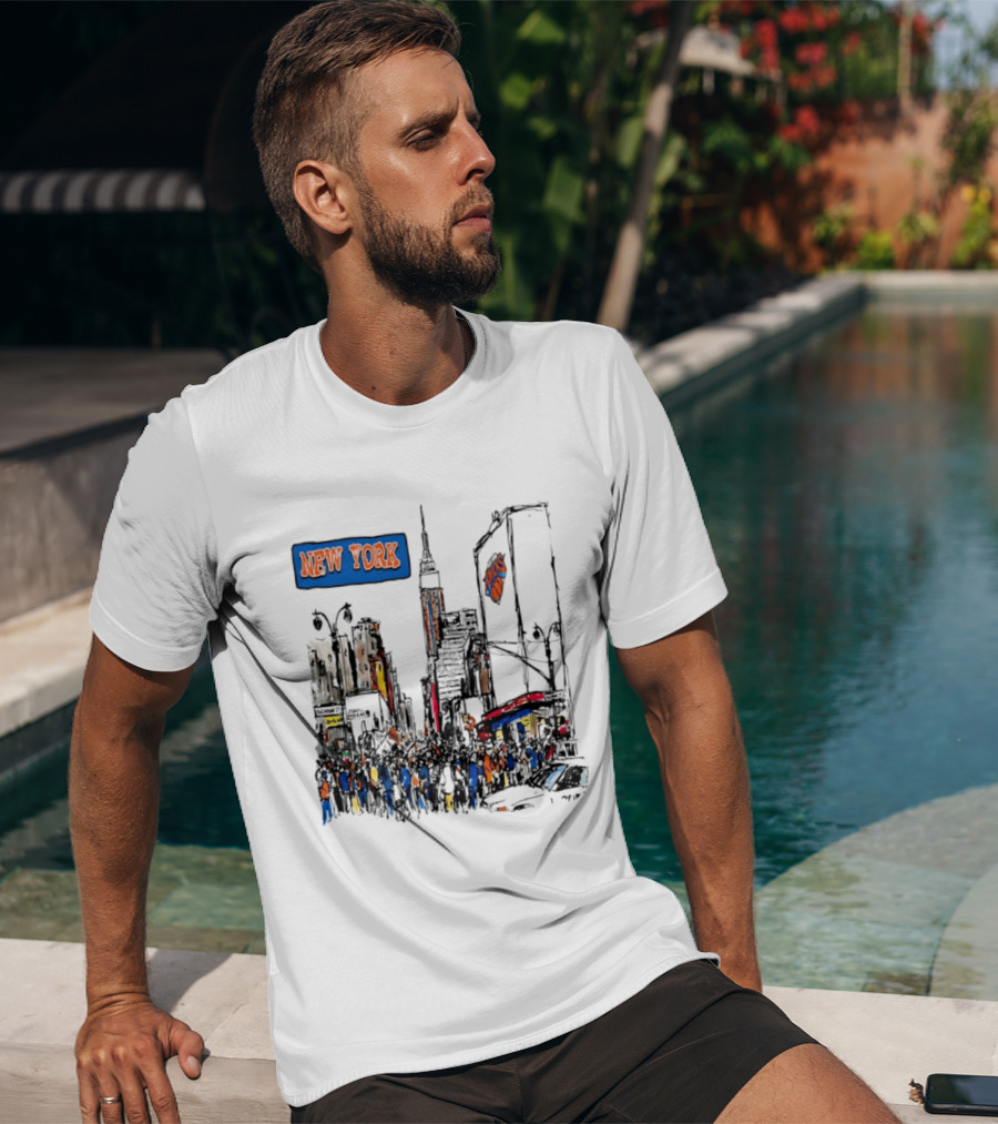 New York Knicks NBA City Skyline Street Scene Basketball Team T-Shirt