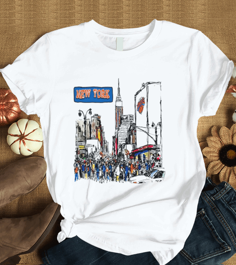 New York Knicks NBA City Skyline Street Scene Basketball Team T-Shirt