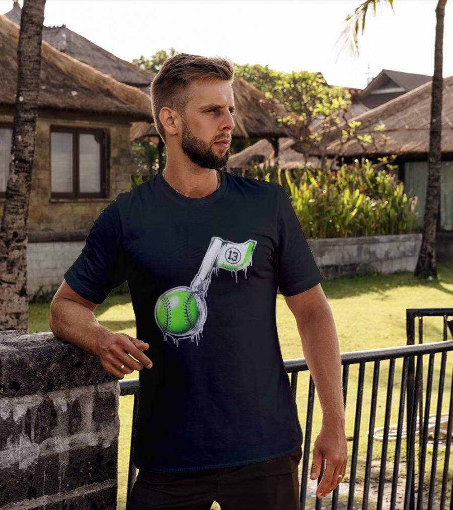 13 Baseball Lollipop Dripping Ice Cream Green Ball T-Shirt