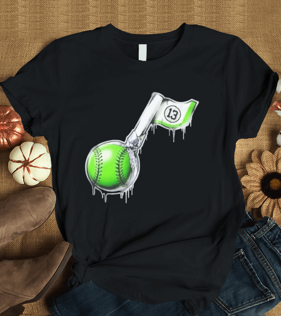 13 Baseball Lollipop Dripping Ice Cream Green Ball T-Shirt
