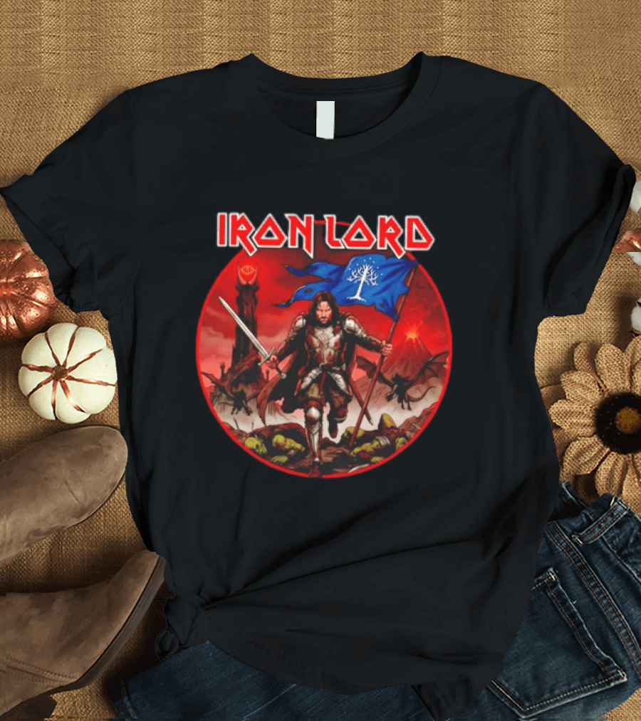 Lord Of The Rings Aragorn Iron Lord Middle Earth Battle With Flag And Sword T-Shirt