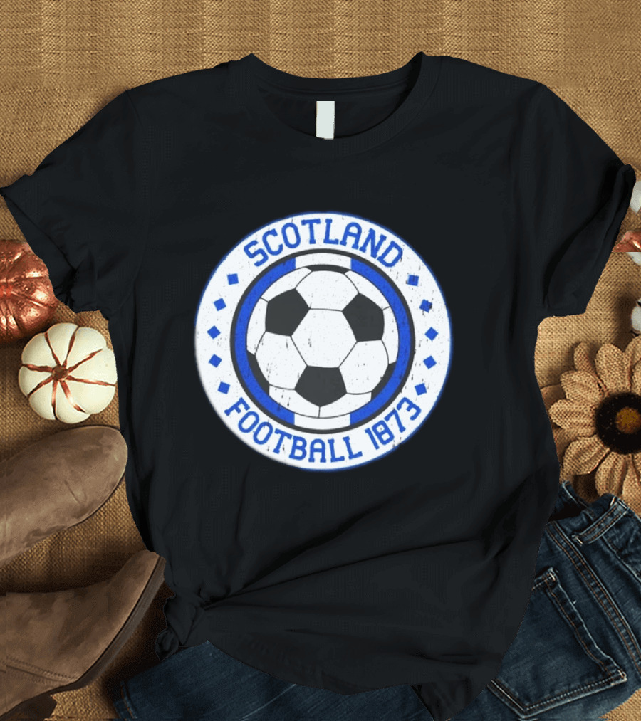 Scotland Football Soccer Ball Emblem 1873 Vintage Blue And White T-Shirt