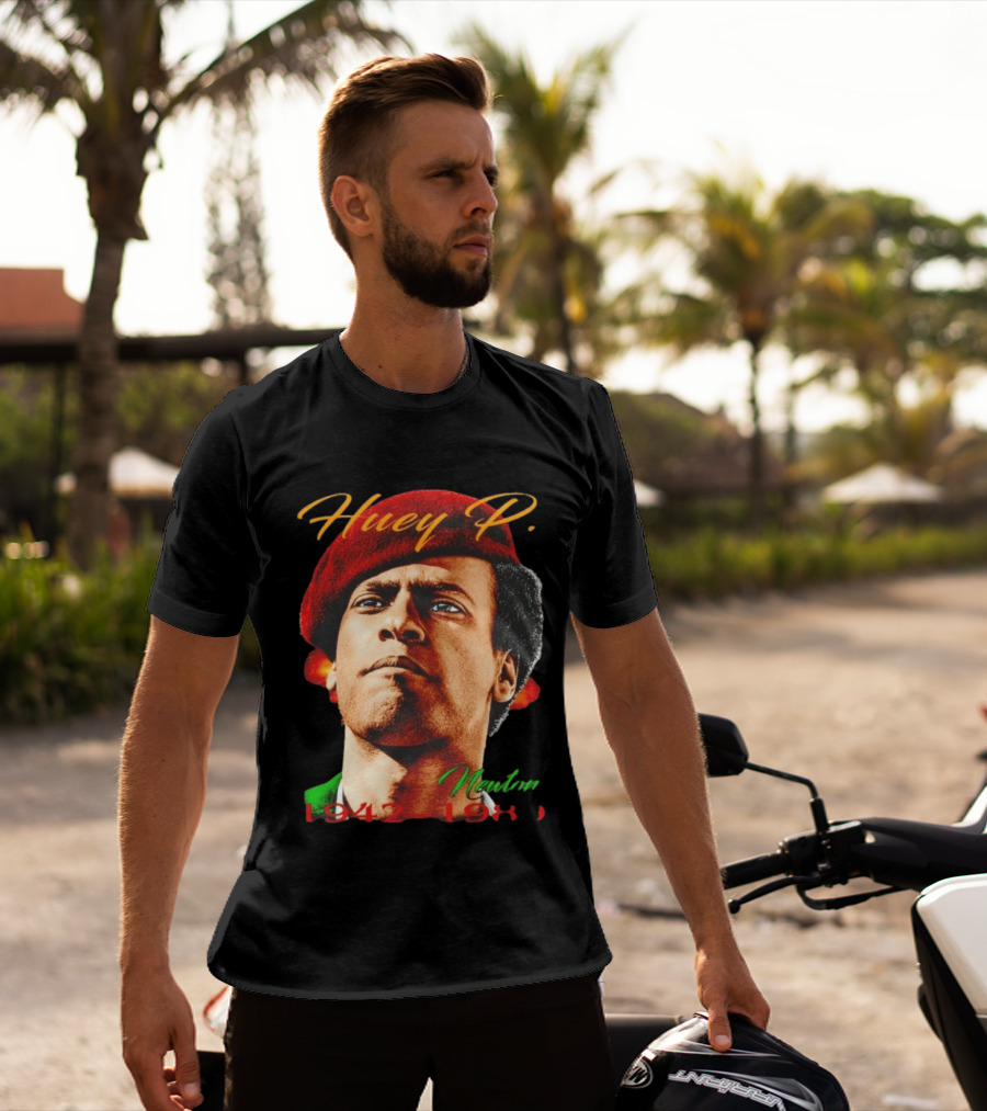 Huey P. Newton 1942 1989 Red Beret Green Jacket T-Shirt