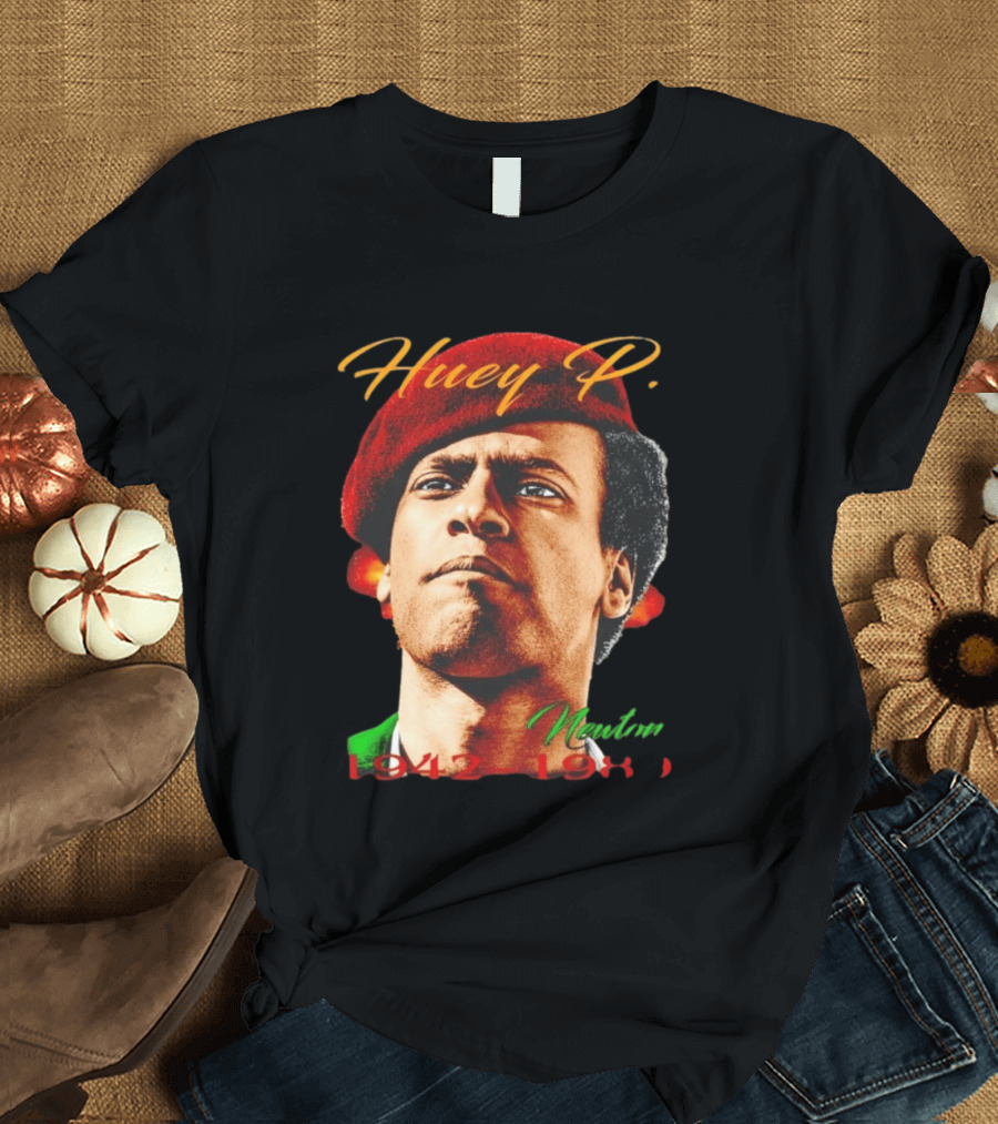 Huey P. Newton 1942 1989 Red Beret Green Jacket T-Shirt