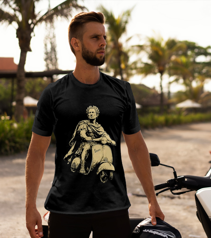 Julius Caesar Vespa Scooter Roman Warrior Motif T-Shirt