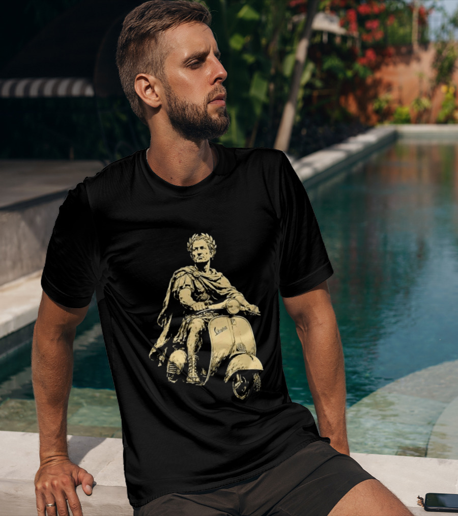 Julius Caesar Vespa Scooter Roman Warrior Motif T-Shirt