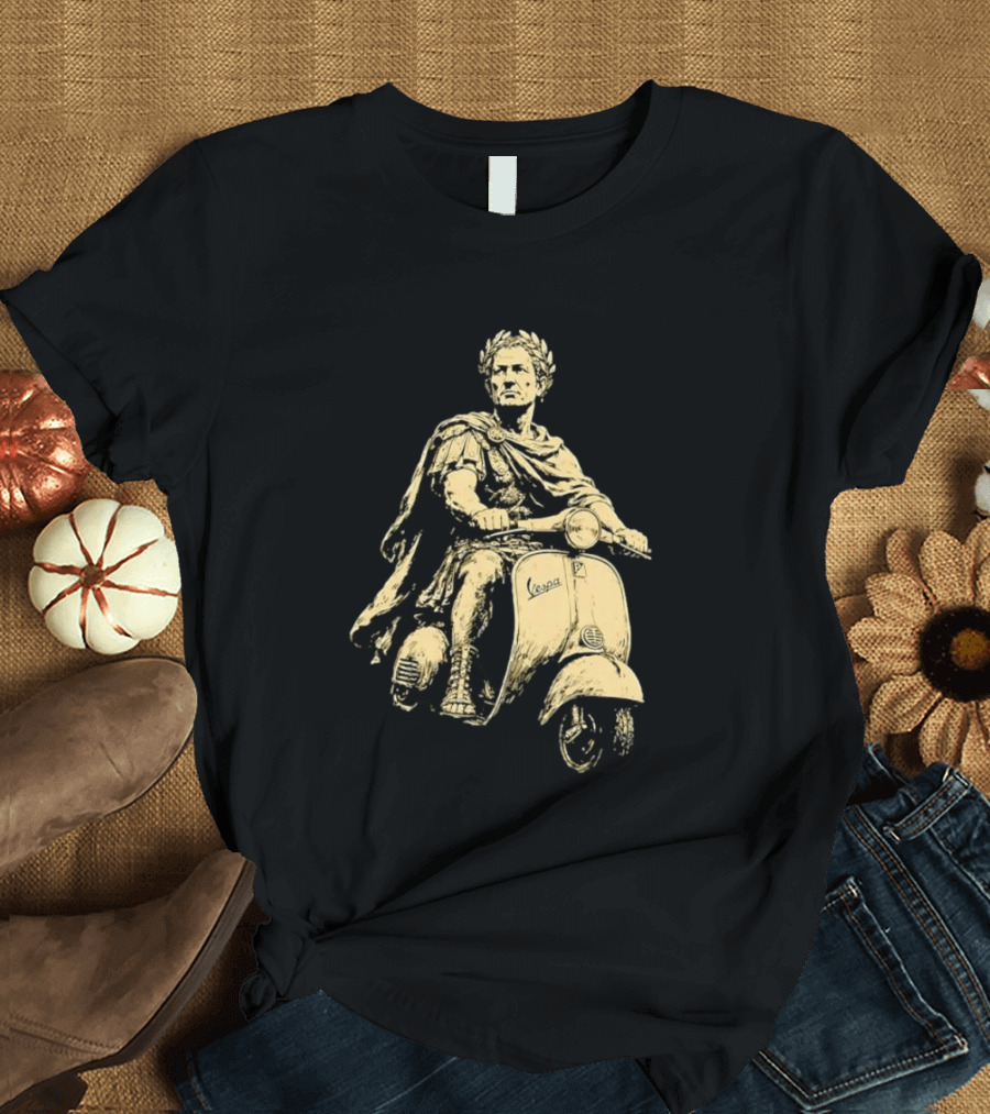 Julius Caesar Vespa Scooter Roman Warrior Motif T-Shirt