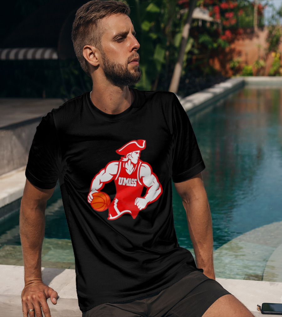 UMass Basketball Player Minuteman Holding Basketball T-Shirt