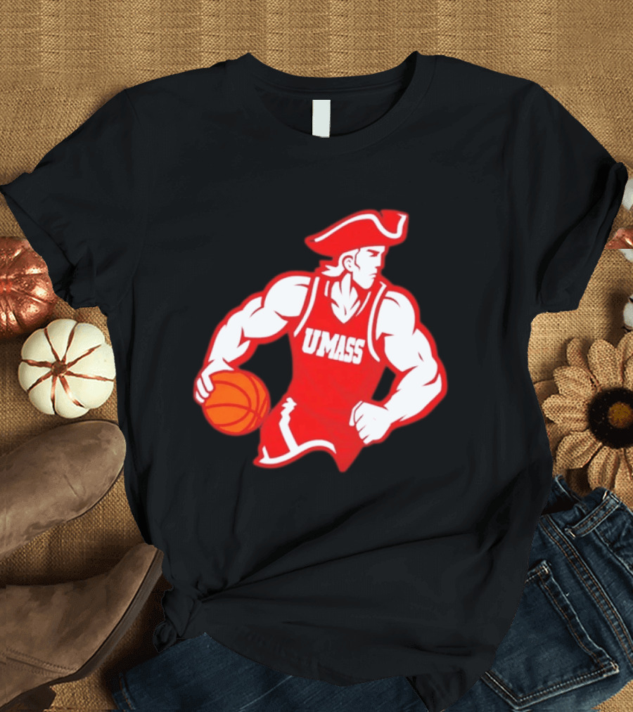 UMass Basketball Player Minuteman Holding Basketball T-Shirt