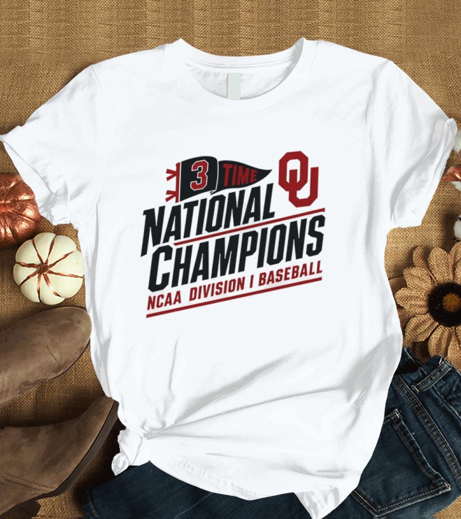 3 Time National Champions OU NCAA Division I Baseball T-Shirt