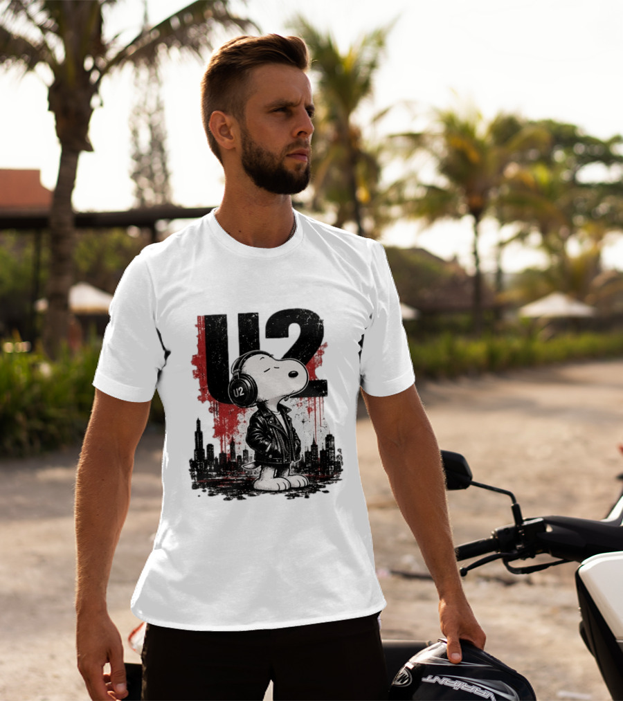 Snoopy U2 On Sky One Dream One Fearless Heart Urban Skyline T-Shirt