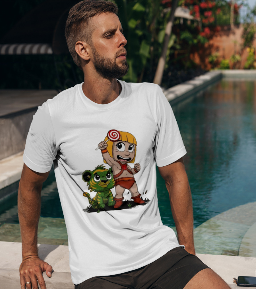 Master Of Kindergarten He Man Chibi With Tiger And Lollipop T-Shirt