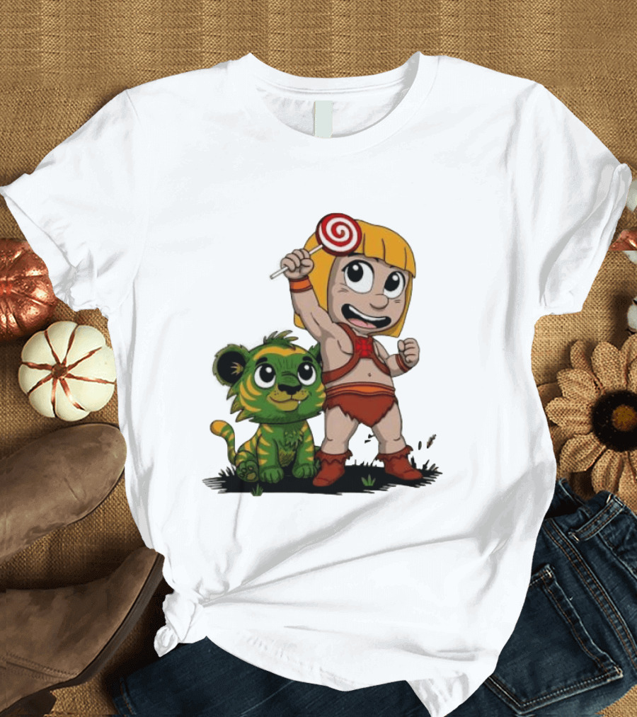 Master Of Kindergarten He Man Chibi With Tiger And Lollipop T-Shirt