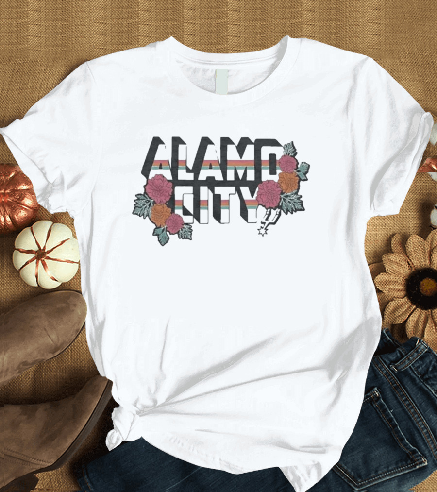 San Antonio Spurs Alamo City Flowers And Stripes T-Shirt