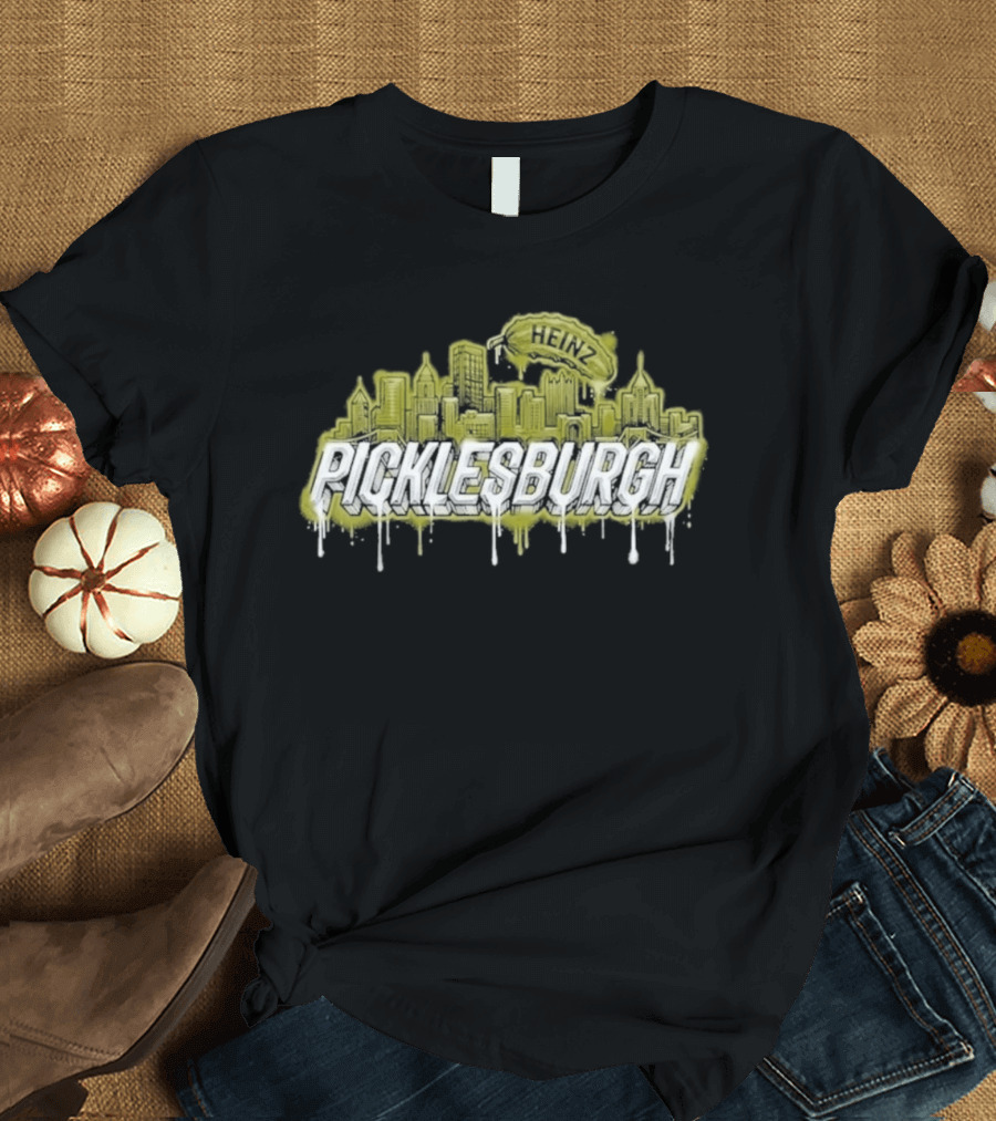 Picklesburgh Pittsburgh Skyline Graffiti With Pickle Balloon T-Shirt