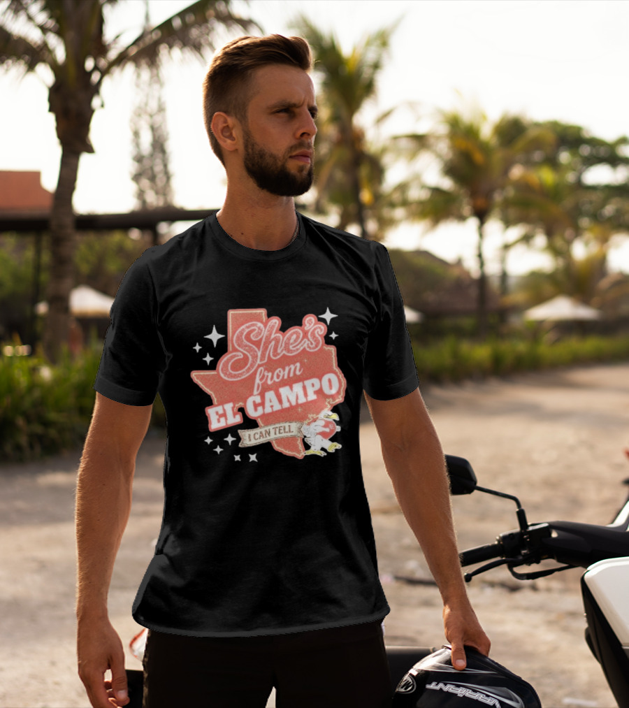 She's From El Campo I Can Tell Texas Outline Football T-Shirt
