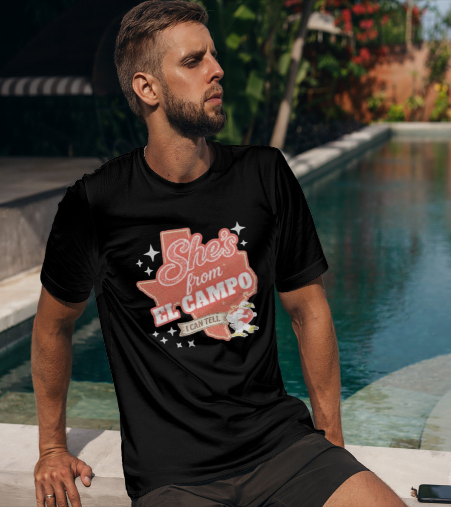 She's From El Campo I Can Tell Texas Outline Football T-Shirt