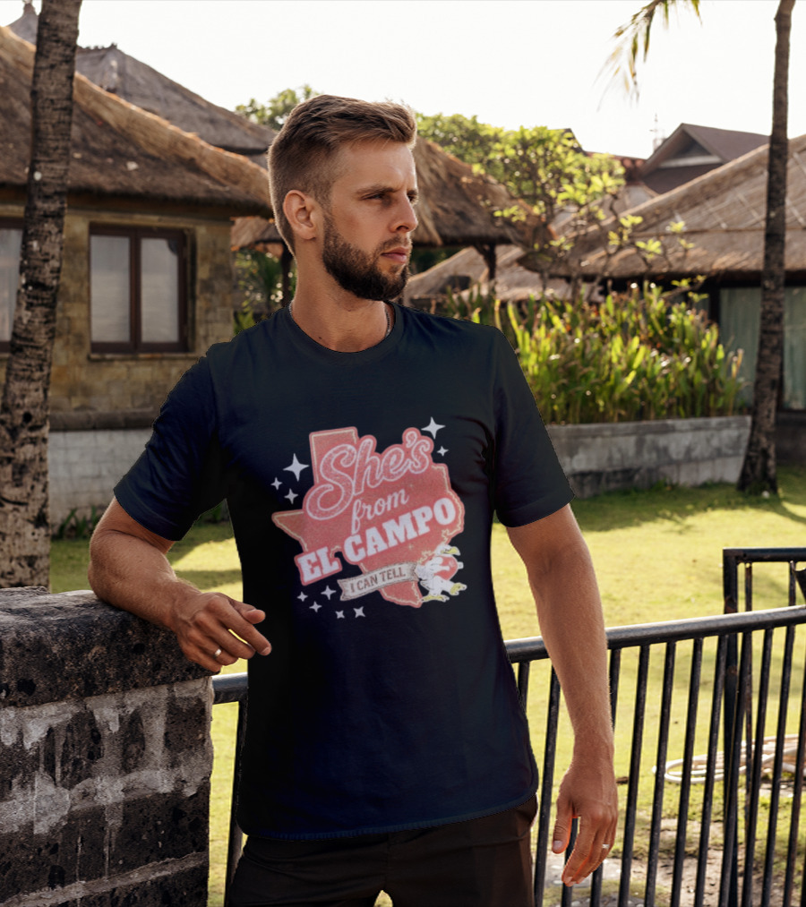 She's From El Campo I Can Tell Texas Outline Football T-Shirt