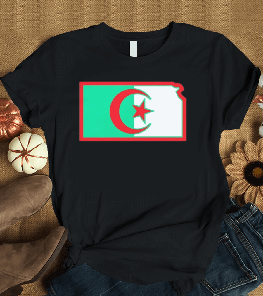 Lawrence Kansas Algeria Flag Map T-Shirt