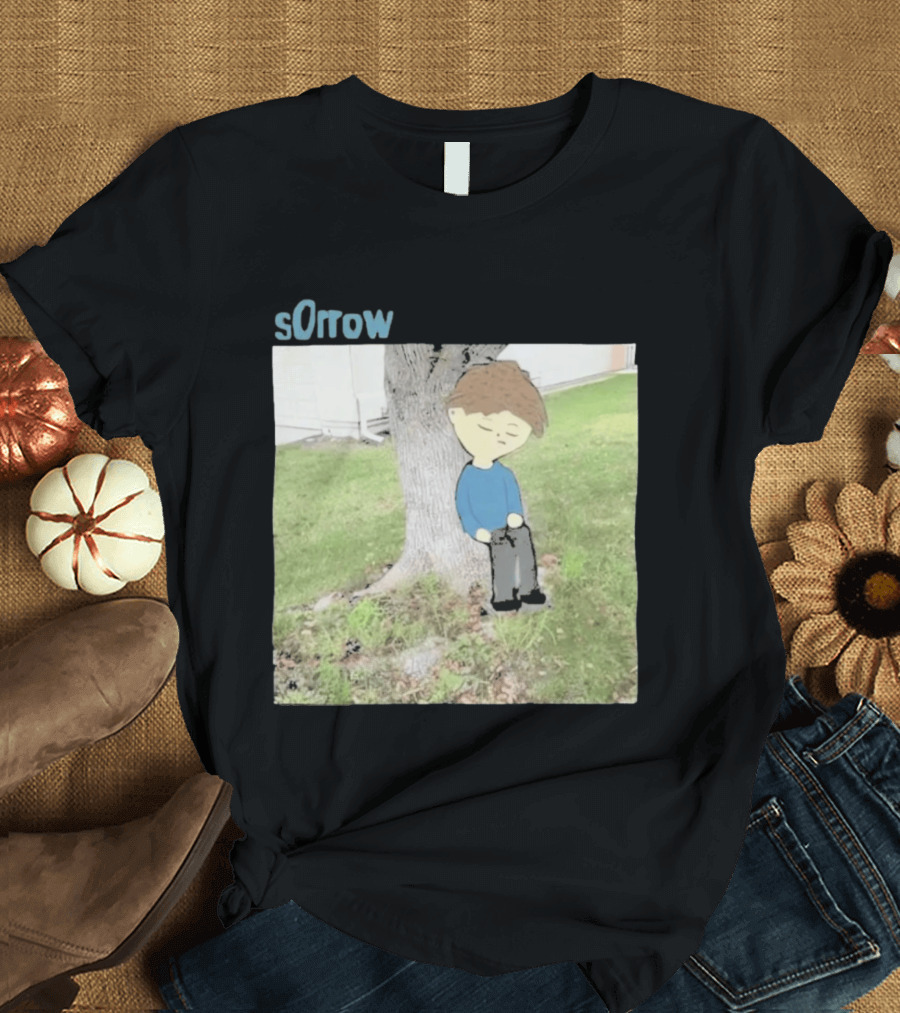 Sorrow Unhappy Sad Boy Leaning Against Tree T-Shirt