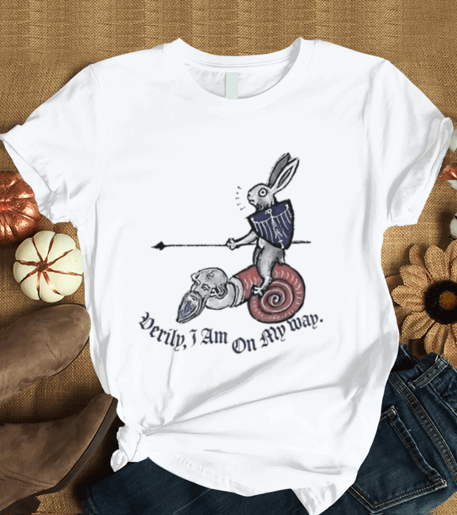Verily I Am On My Way Knighted Rabbit Snail Medieval Marginalia T-Shirt