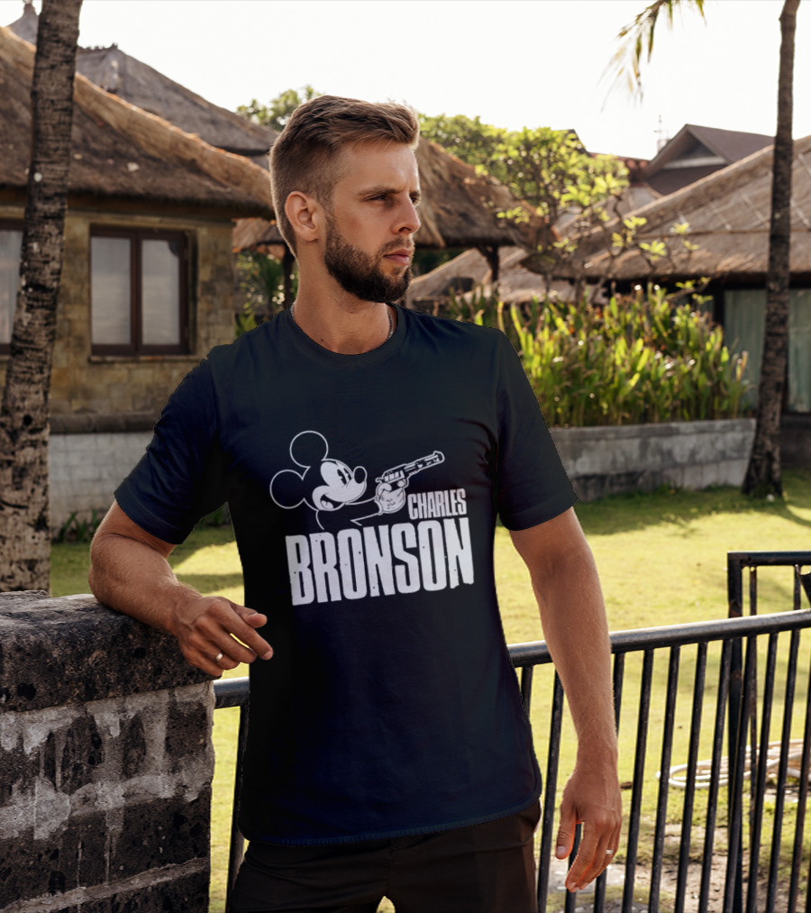 Charles Bronson Mickey Mouse Holding Gun T-Shirt