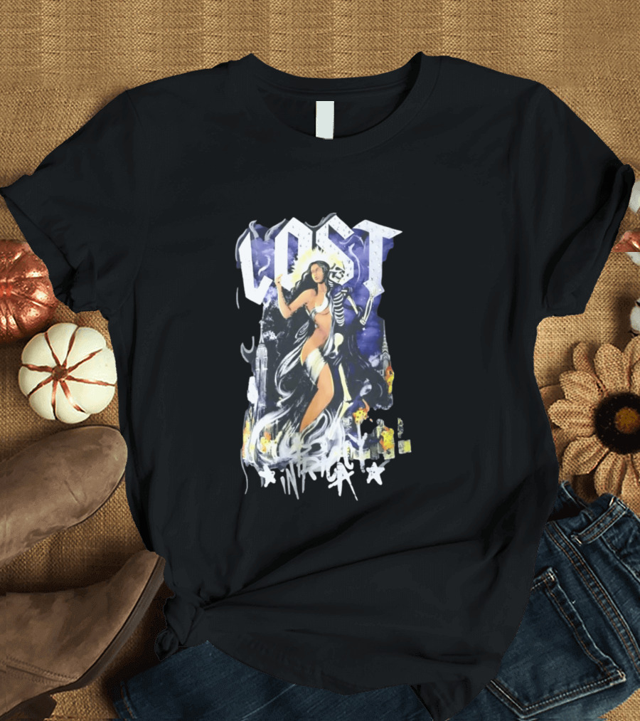 Lost Goddess Skeleton Embrace With City Skyline T-Shirt