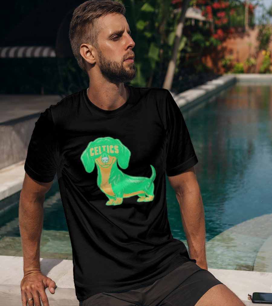 Boston Celtics Dachshund Cartoon Glasses T-Shirt