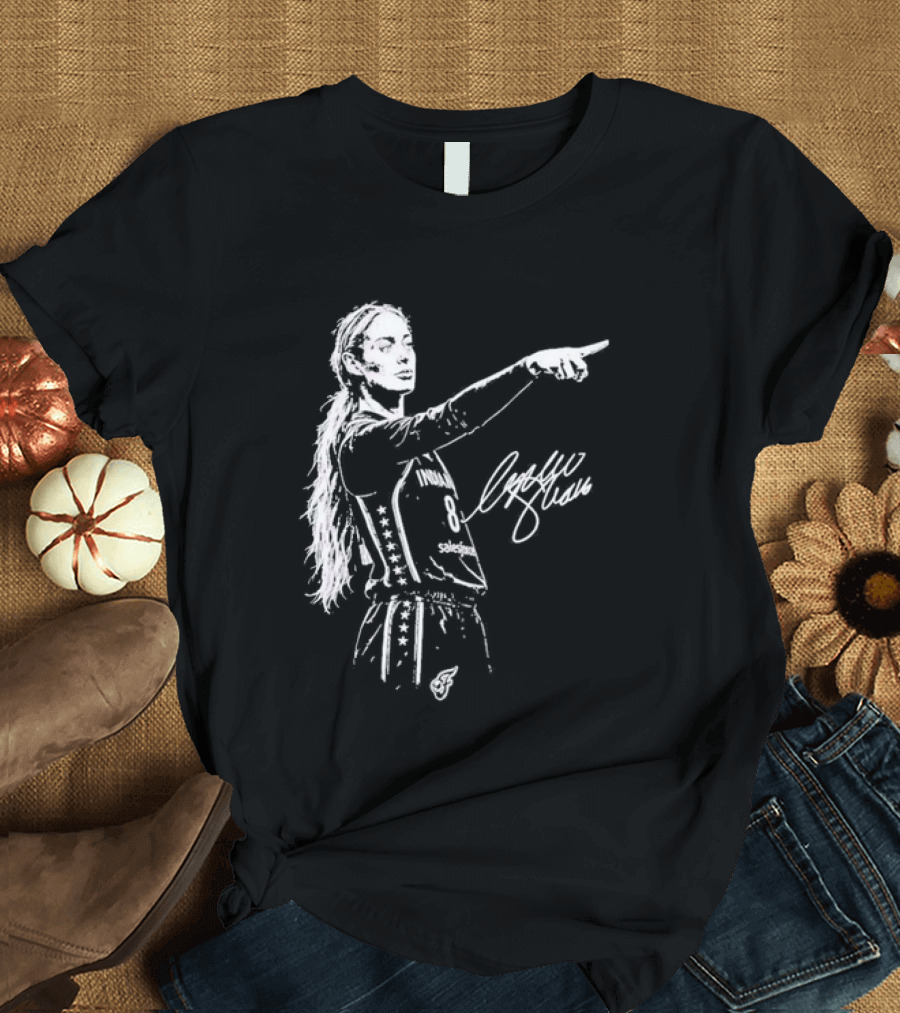 Sophie Cunningham Indiana Fever Pointing Sketch Signature T-Shirt