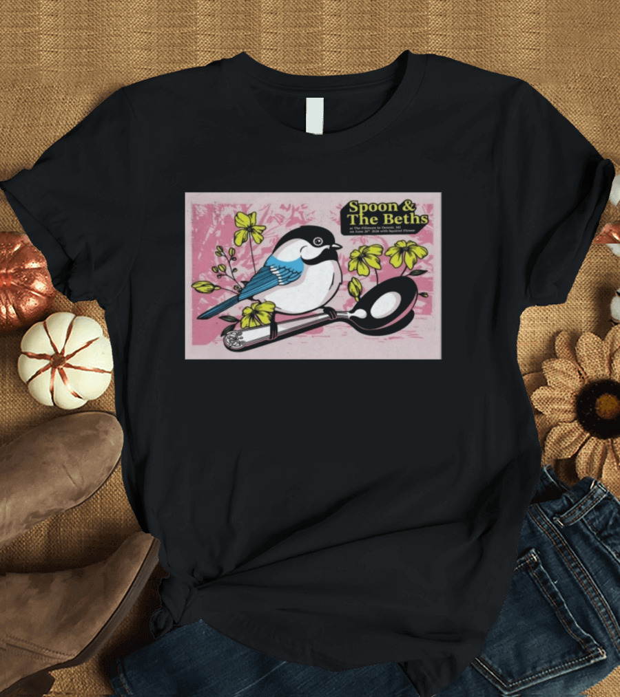 Spoon And The Beths June 26 2026 Detroit MI With Bird On Spoon And Yellow Flowers T-Shirt