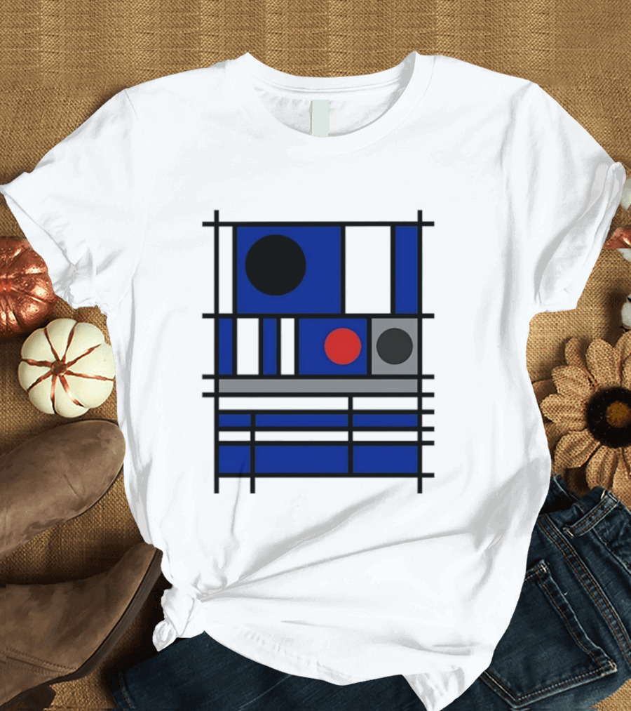 Geometric Shapes Blue Black Red Circles Squares Lines T-Shirt