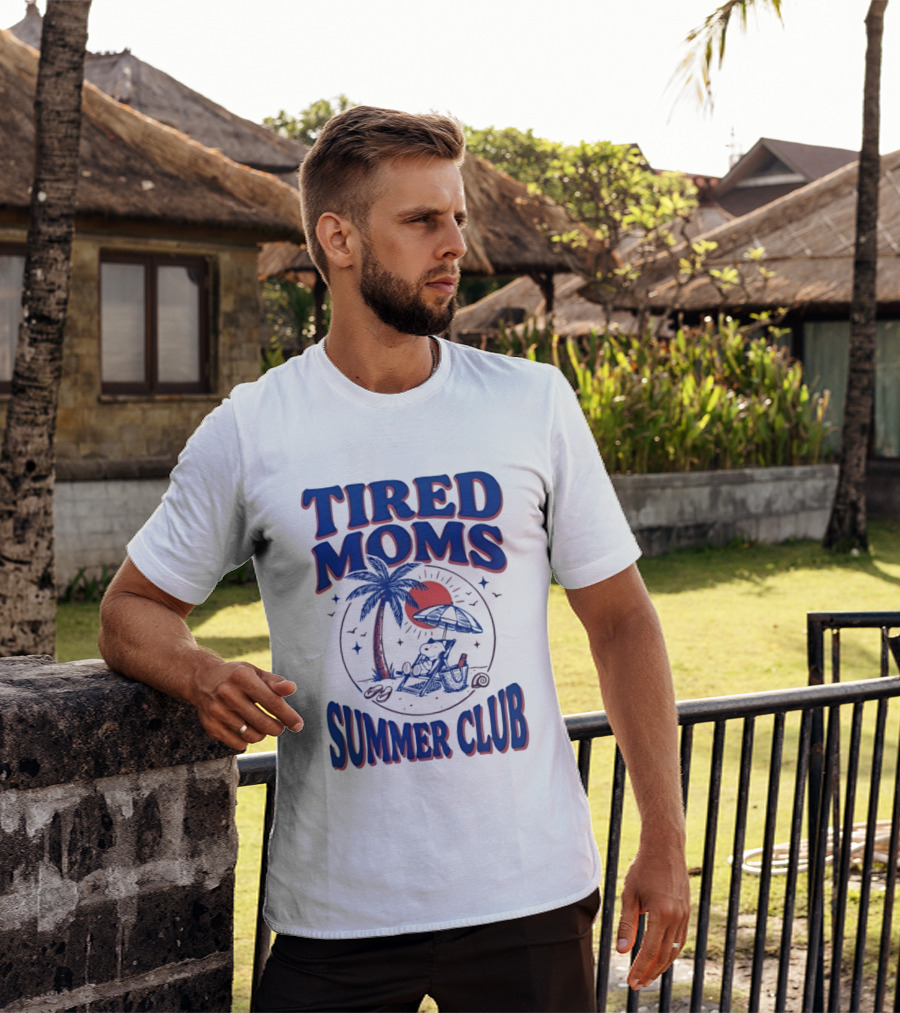 Tired Moms Summer Club Snoopy Beach Relaxation Under Palm Tree T-Shirt