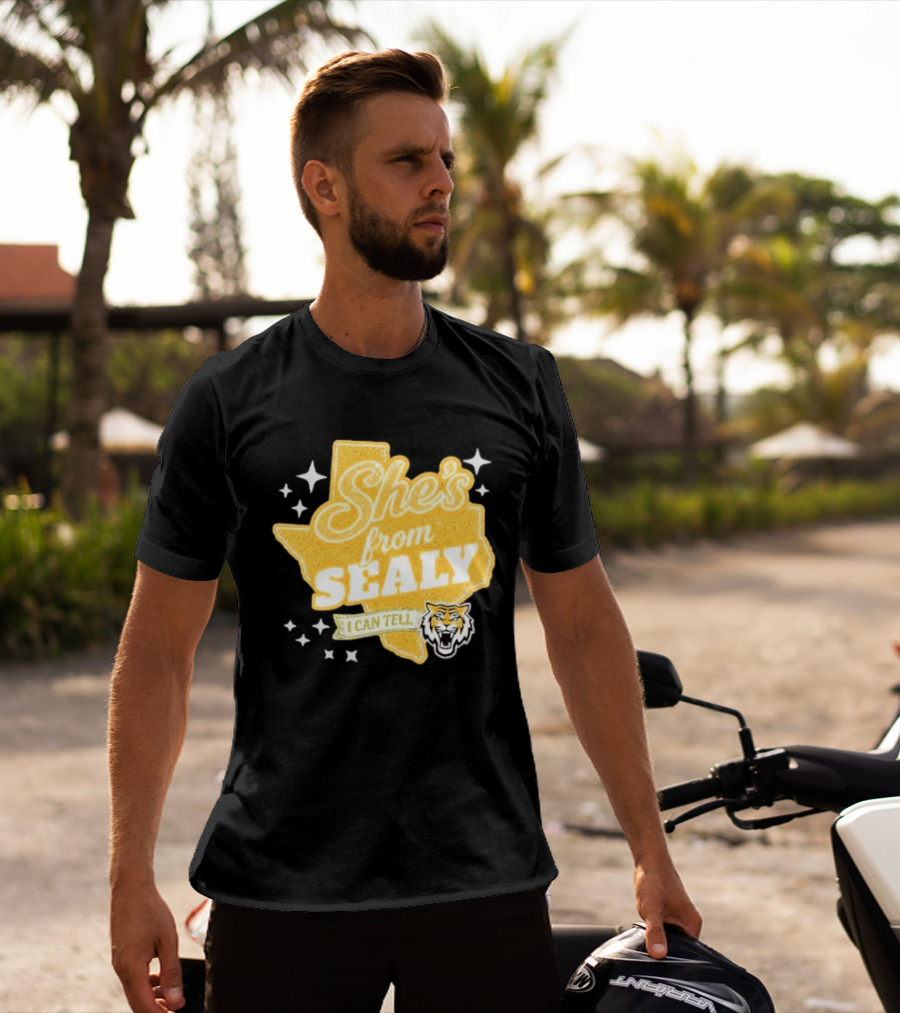 She's From Sealy Texas I Can Tell With Tiger Emblem And Stars T-Shirt