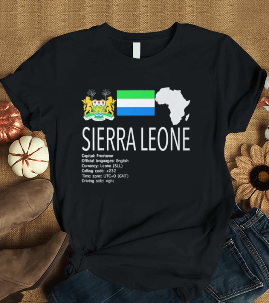 Sierra Leone Flag Map African Continent Geography Facts Creole Language GMT Time Zone Stats T-Shirt