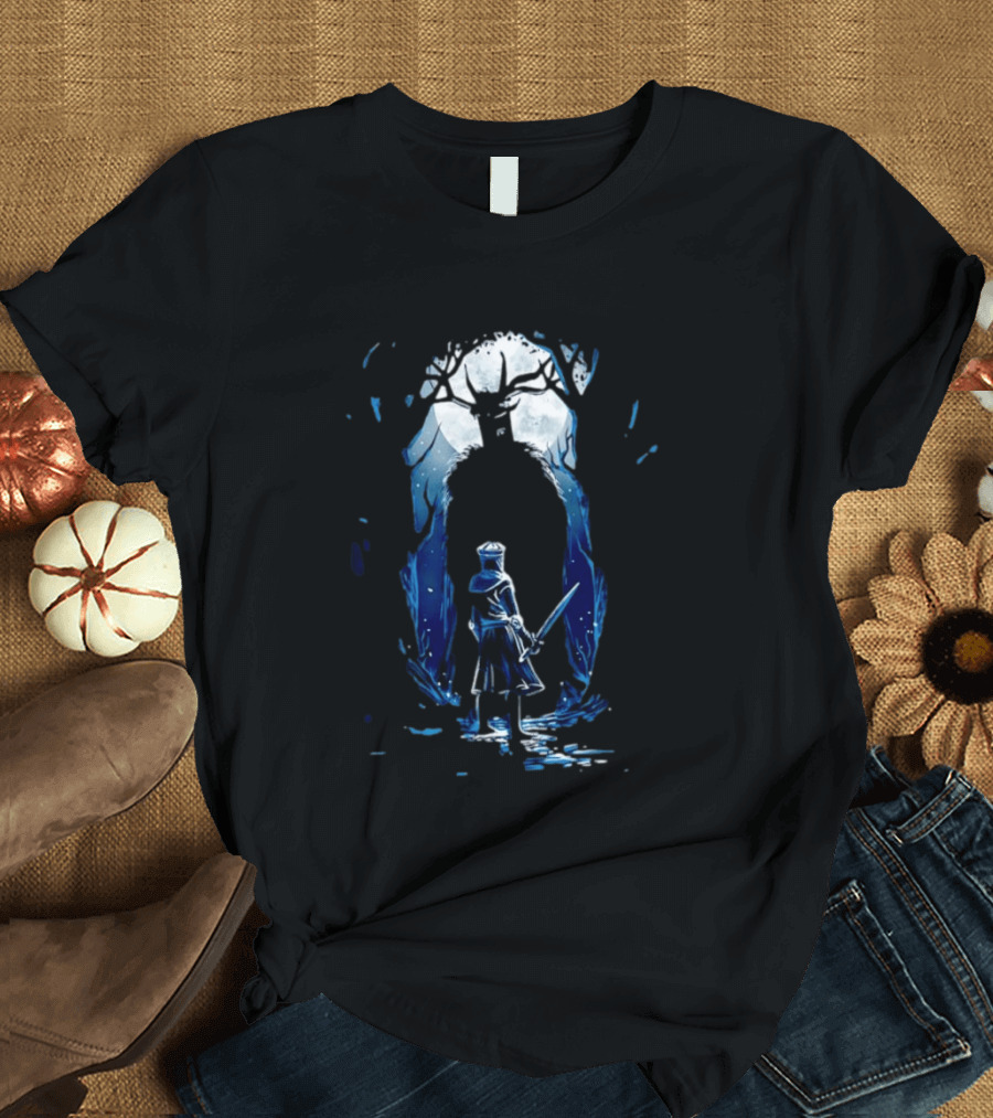 Black Knight Versus Leshen Encounter Fantasy Witcher Gaming Folklore T-Shirt
