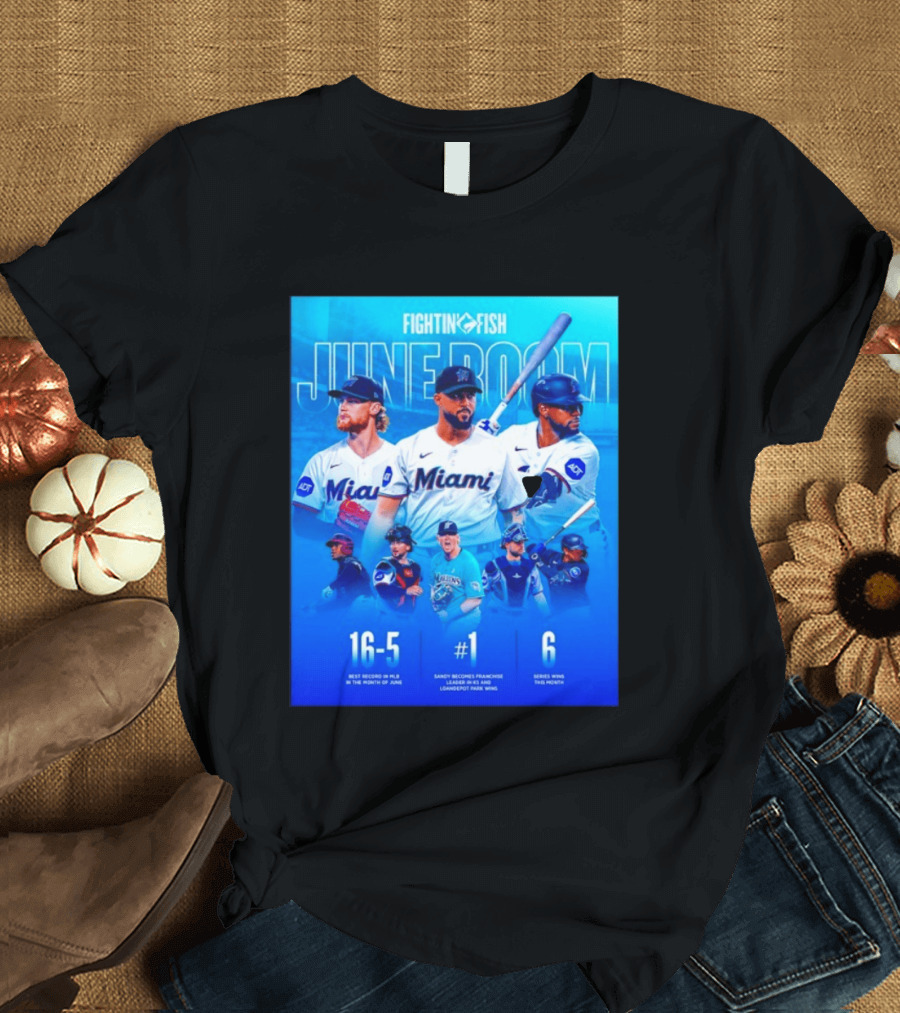 Fighting Fish Miami June Boom Sandy Alcantara Franchise Record T-Shirt