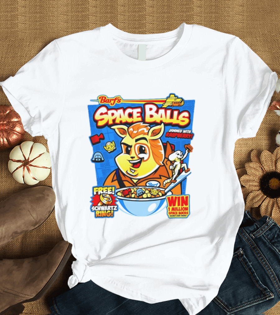 Barf Space Balls Cereal Box Jammed With Raspberry Free Schwartz Ring Win 1 Million Space Bucks T-Shirt