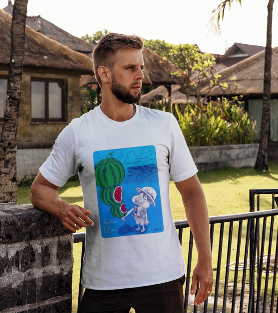 Monkey D Luffy Watermelon Eating Art By Eiichiro Oda One Piece Ocean Scene T-Shirt
