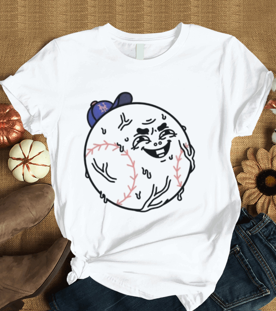 Mr Met New York Mets Baseball Sweat Drip Face MLB T-Shirt