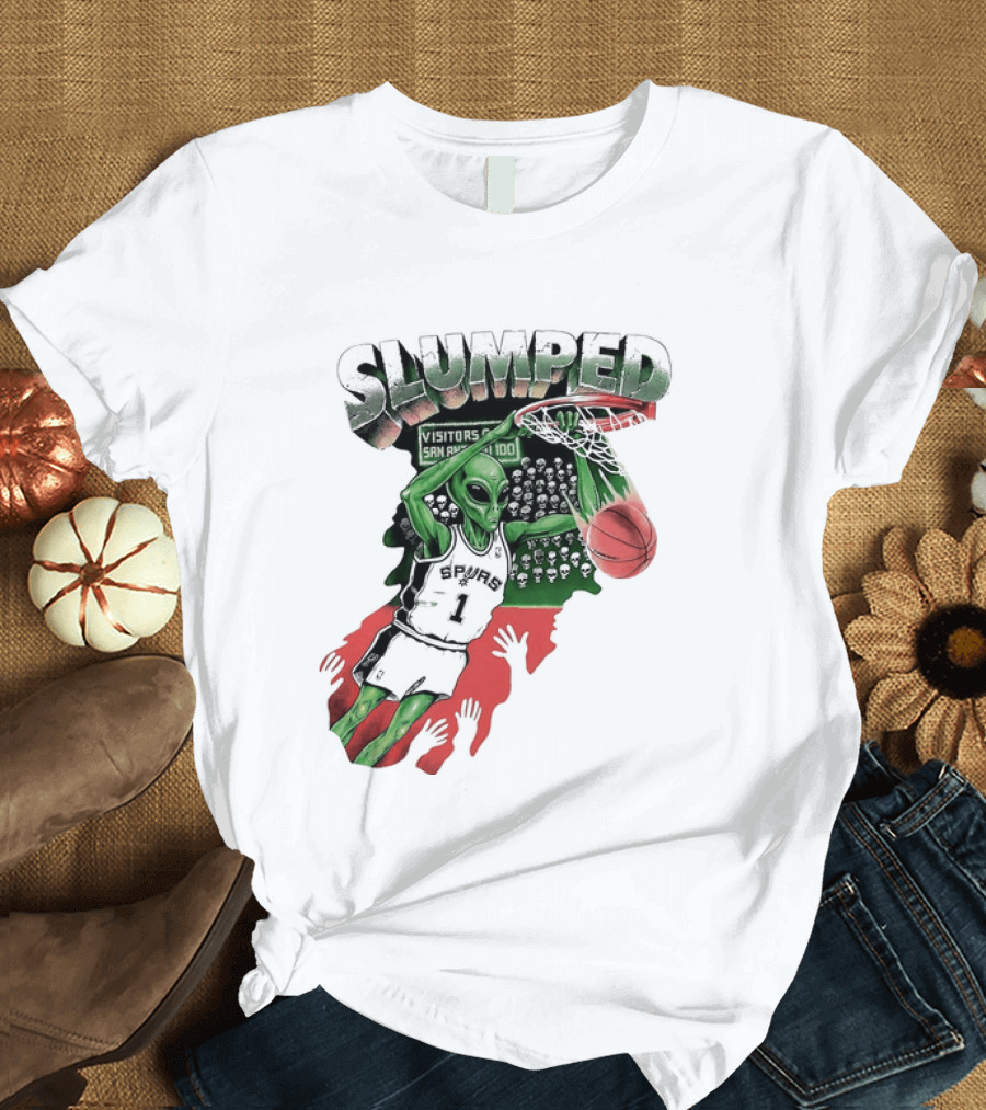 San Antonio Spurs NBA Alien Victor Wembanyama Slumped Basketball Visitors T-Shirt