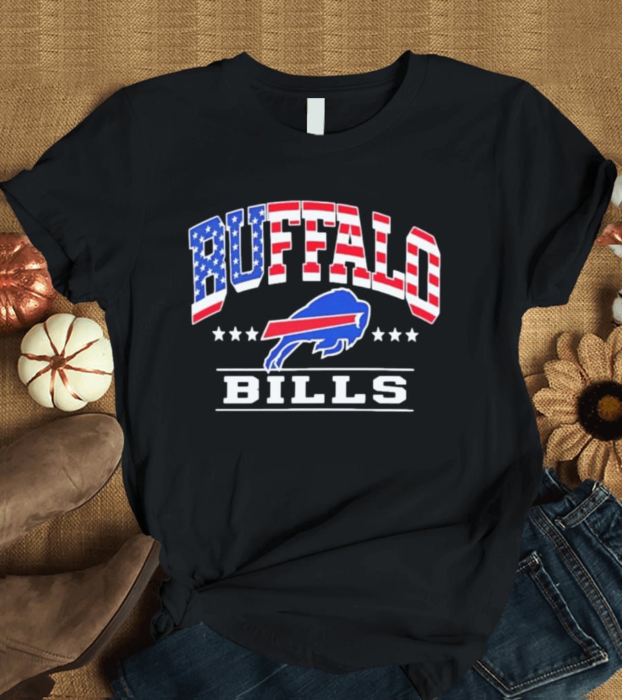 Buffalo Bills Stars And Stripes USA Flag Football Team T-Shirt