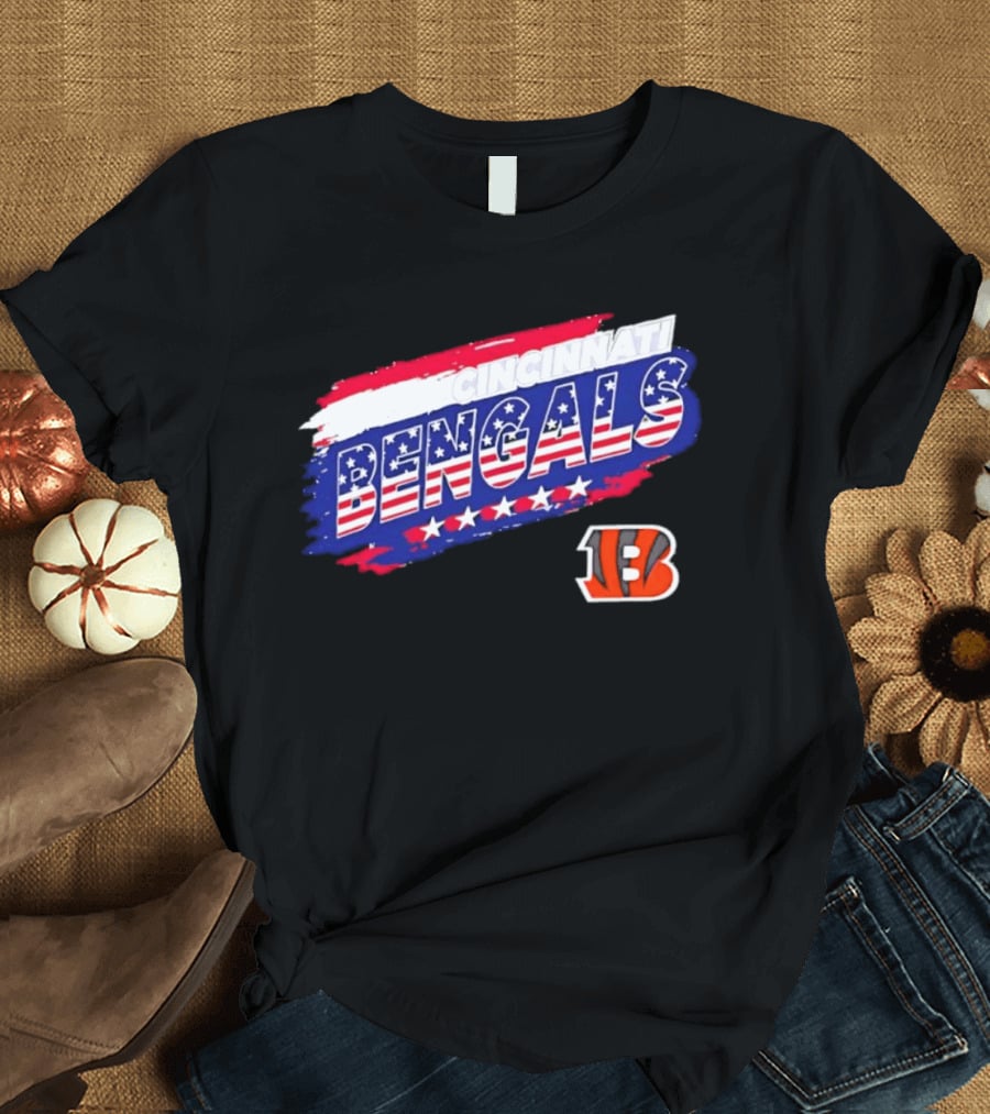 Cincinnati Bengals Stars And Stripes American Flag NFL Team Fan Gear T-Shirt