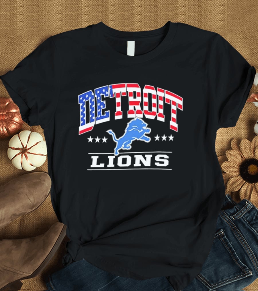 Detroit Lions Americana Patriotic Flag Stars And Stripes T-Shirt