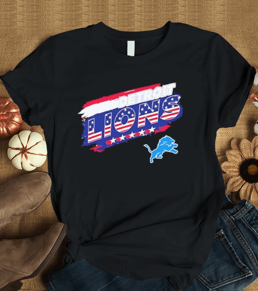 Detroit Lions American Flag Stars Stripes Patriotic NFL Team Spirit T-Shirt