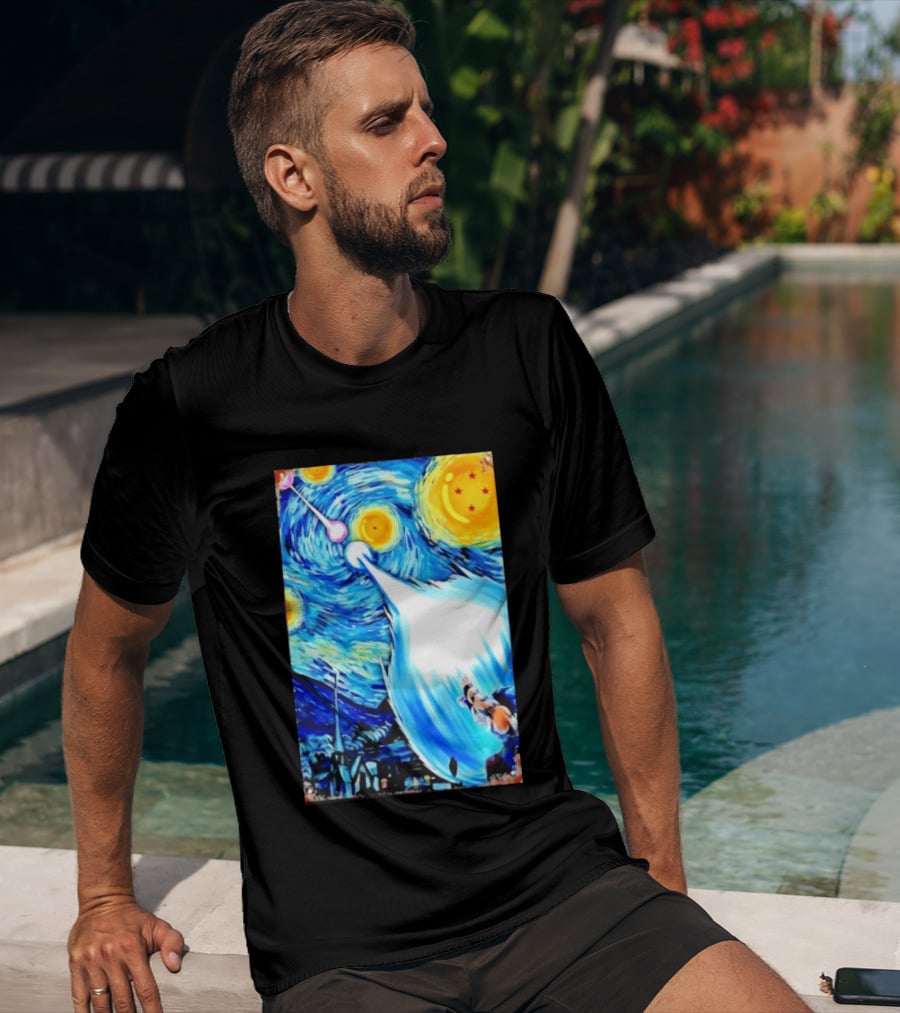Goku Dragon Ball Z Kamehameha Wave Van Gogh Starry Night Fusion T-Shirt
