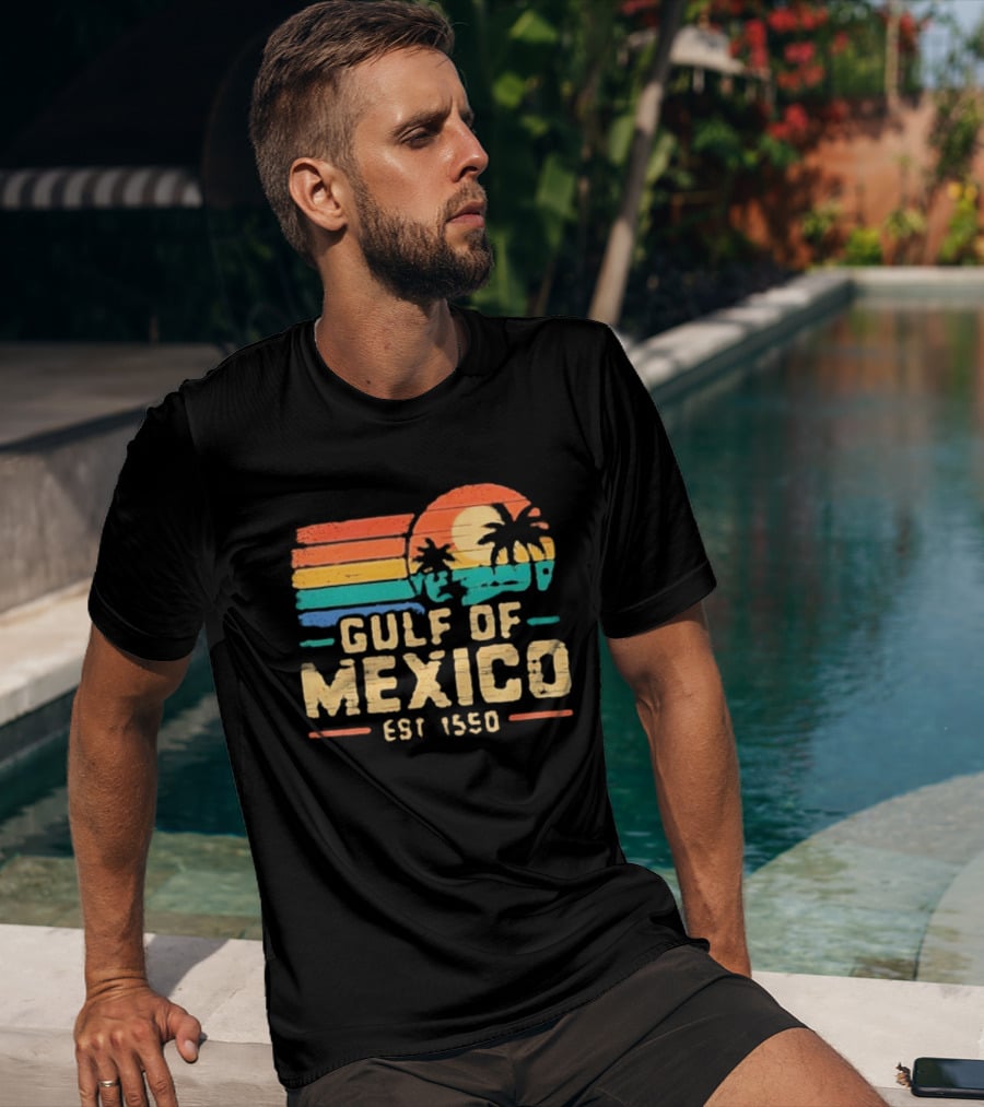 Gulf Of Mexico Est 1550 Retro Sunset Palm Trees Ocean T-Shirt