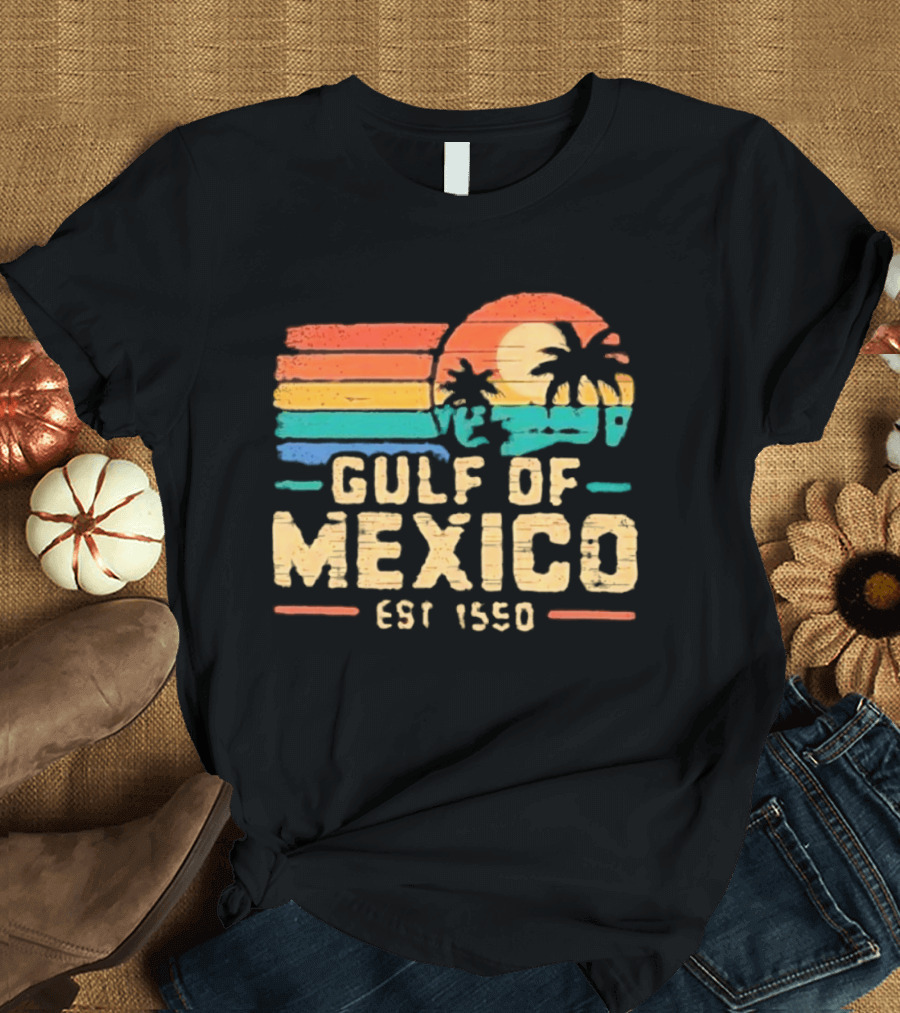 Gulf Of Mexico Est 1550 Retro Sunset Palm Trees Ocean T-Shirt